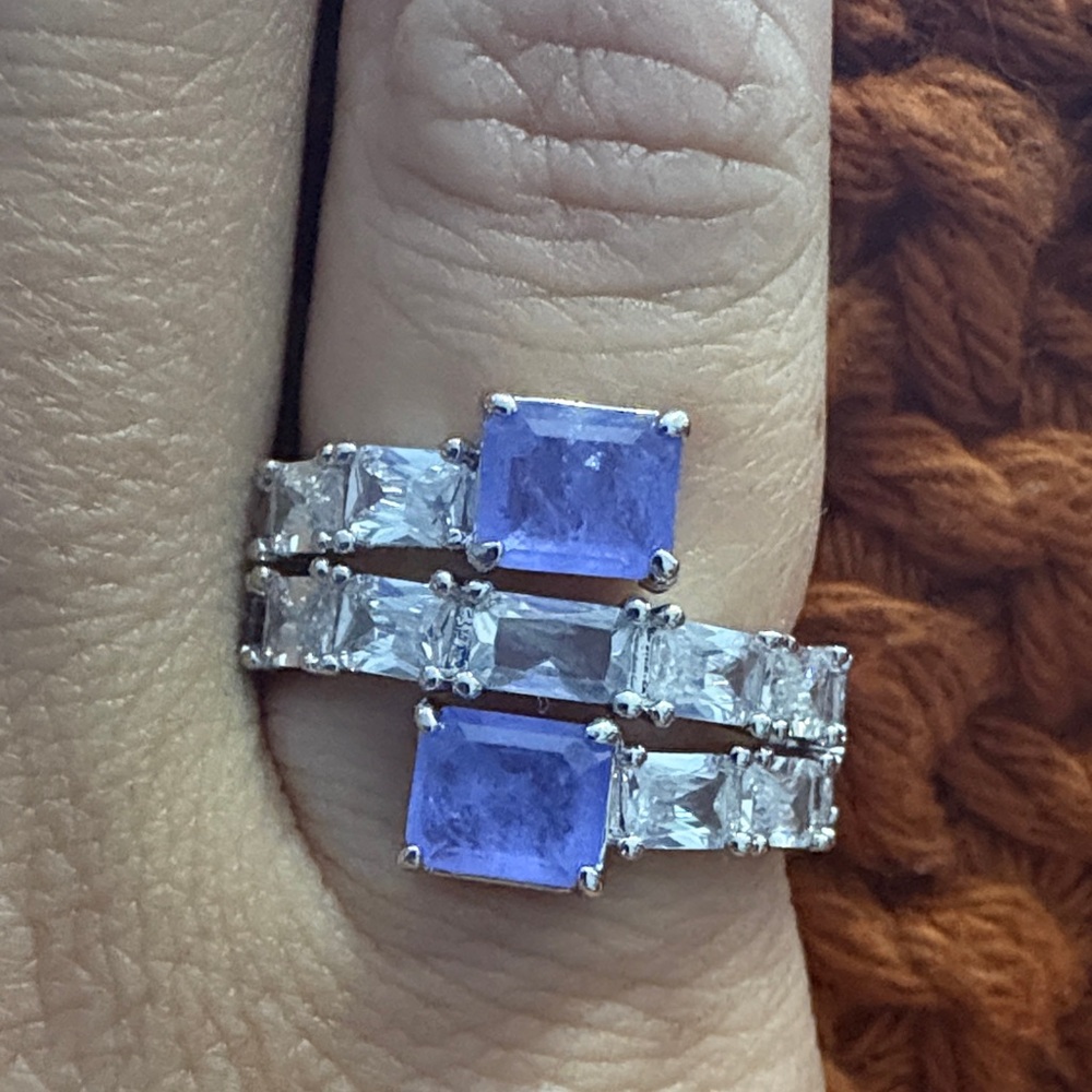 Elegant Silver Ring with Purple and Clear Stones